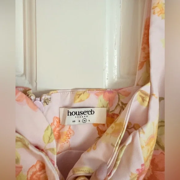 House of CB Bunny Peach Poppy Print Twill Mini Dress - Picture 4 of 5